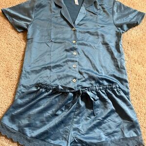 Flora Nikrooz Satin Pajama Set in Blue